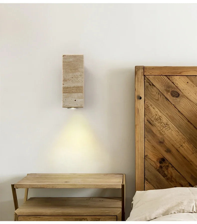 Yellow Japandi Marble LED Wall Sconce Wabi Sabi Bedside Light