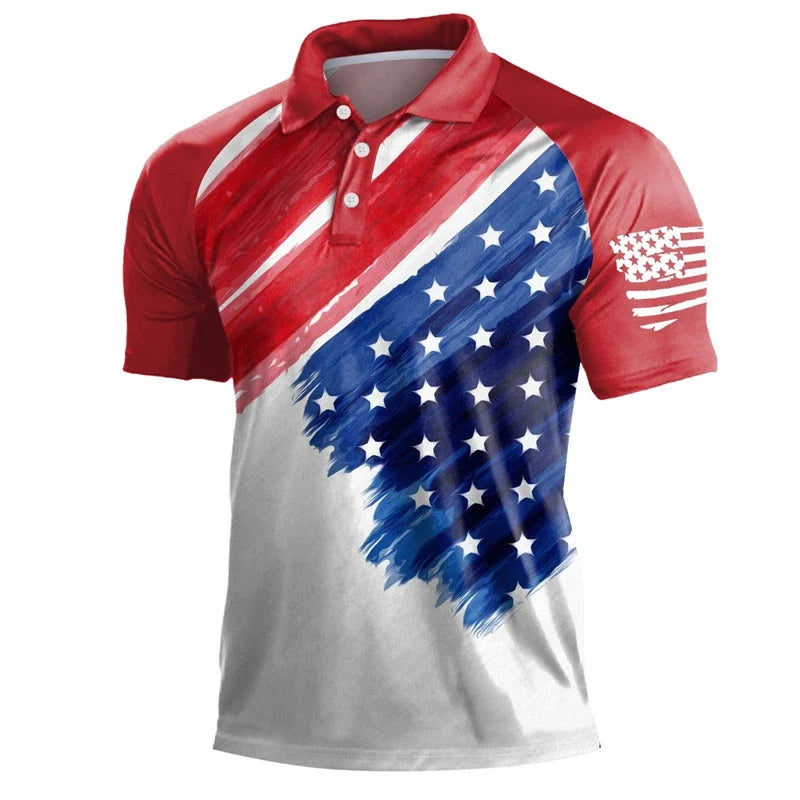 Breathable Men's Polo Shirt - Timeless Polo, Distressed USA Flag Print, Athletic Wear