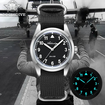 Water-Resistant Diver Quartz Watch Luminous Hands, Nylon Strap, 100m Water Resistance