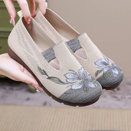 Women’s Breathable Flats - Slip-On Mesh, Embroidered