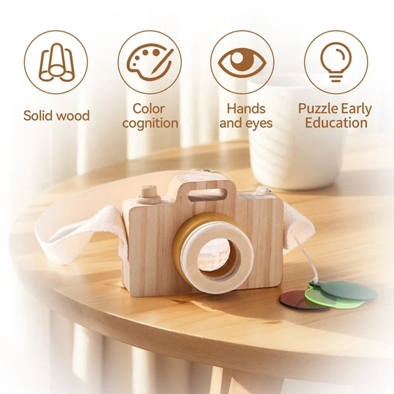 Montessori Wooden Camera Toy for Babies, BPA-Free, Safe Outdoor Gift for Toddlers, Encourages Creative Play and Skill Development