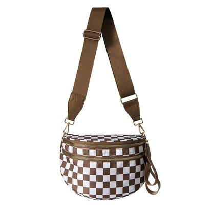 checkered nylon, box shape, travel and daily use – Multi-Use unisex crossbody bum bag