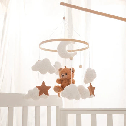 Crib Wooden Mobile Felt Bear Musical Newborn Sensory Toys