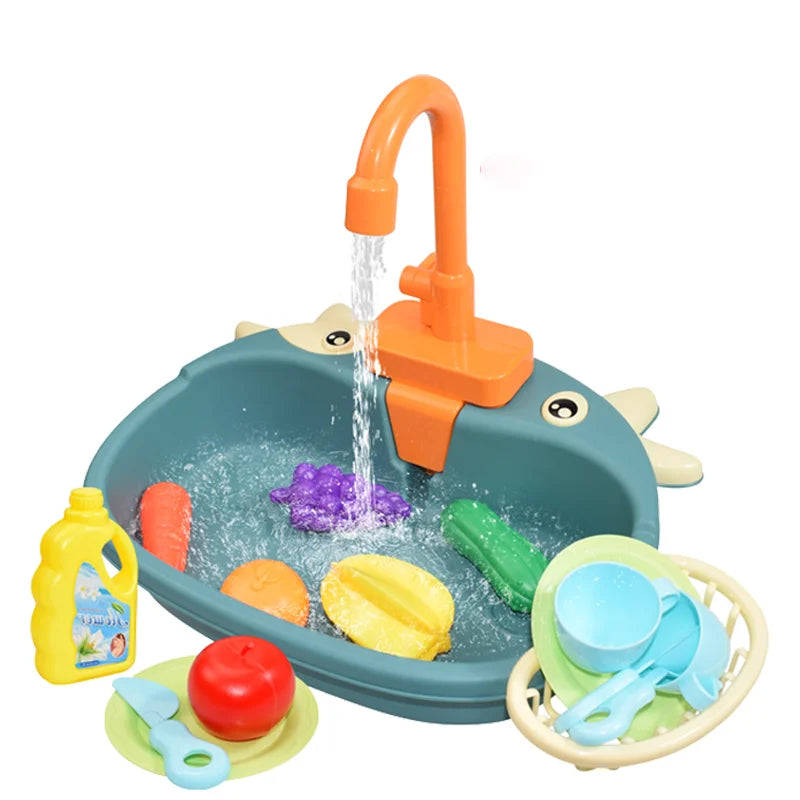 Kids Play Kitchen Sink Set with Temperature Sensing Dishwasher and Safe ABS Material for Pretend Play Role-Playing Fun-4