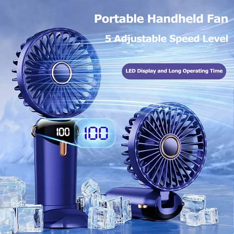 Hand-Held Mini Fan 3000mAh Travel-Friendly USB Battery-Powered Desk Fan 5 Speed Neck Hanging Outdoor Display Screen