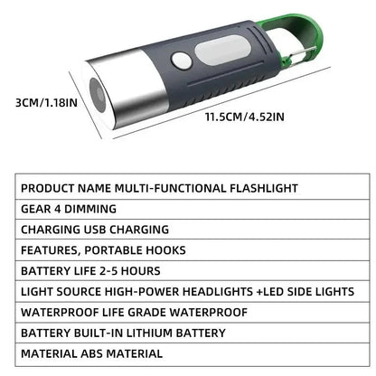 Mini Handy High Power LED Flashlight - Water-Resistant Camping Light with Telescopic Zoom and Side Lights