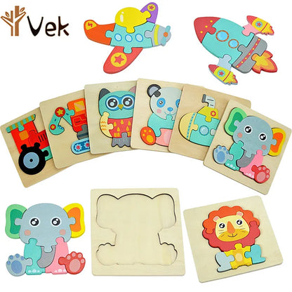 Wooden 3D Animal and Vehicle Puzzle for Kids, Educational Montessori Toy for Cognitive Development and Fine Motor Skills