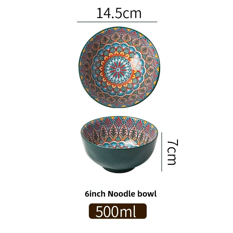 Ceramic Bohemian Rice Bowl Retro Noodle Bowl Kitchen Gift