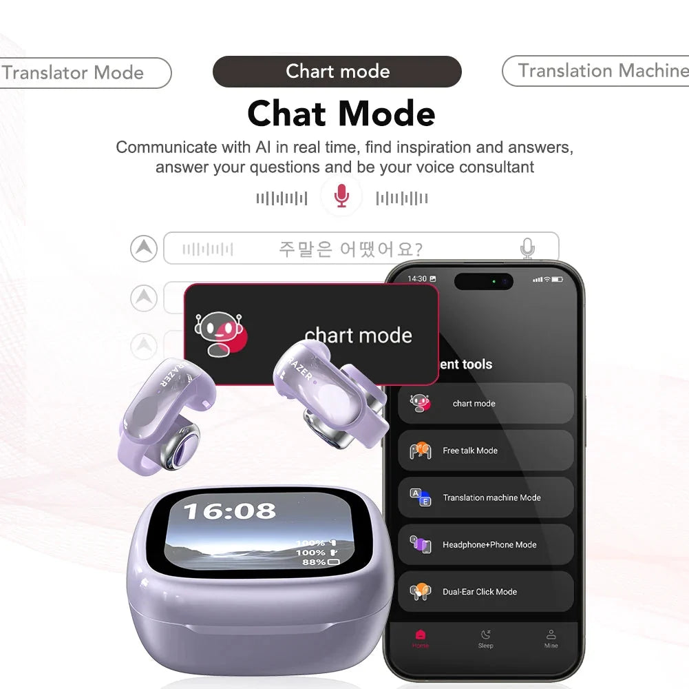 Wireless2026 Edition Earbuds Open-Ear Translation Earphones Real-Time Language Translate 135 Languages For Travel, Office Fall