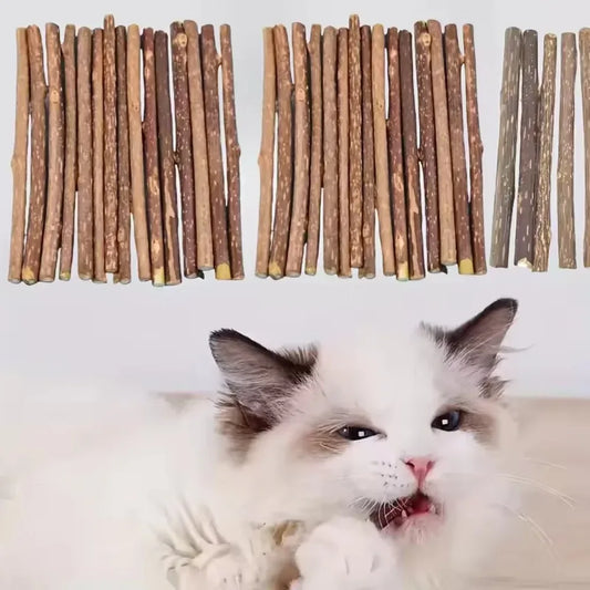 Organic Matatabi Cat Chew Sticks 15-Pack - Silvervine Catnip Dental Toy for Teeth Cleaning