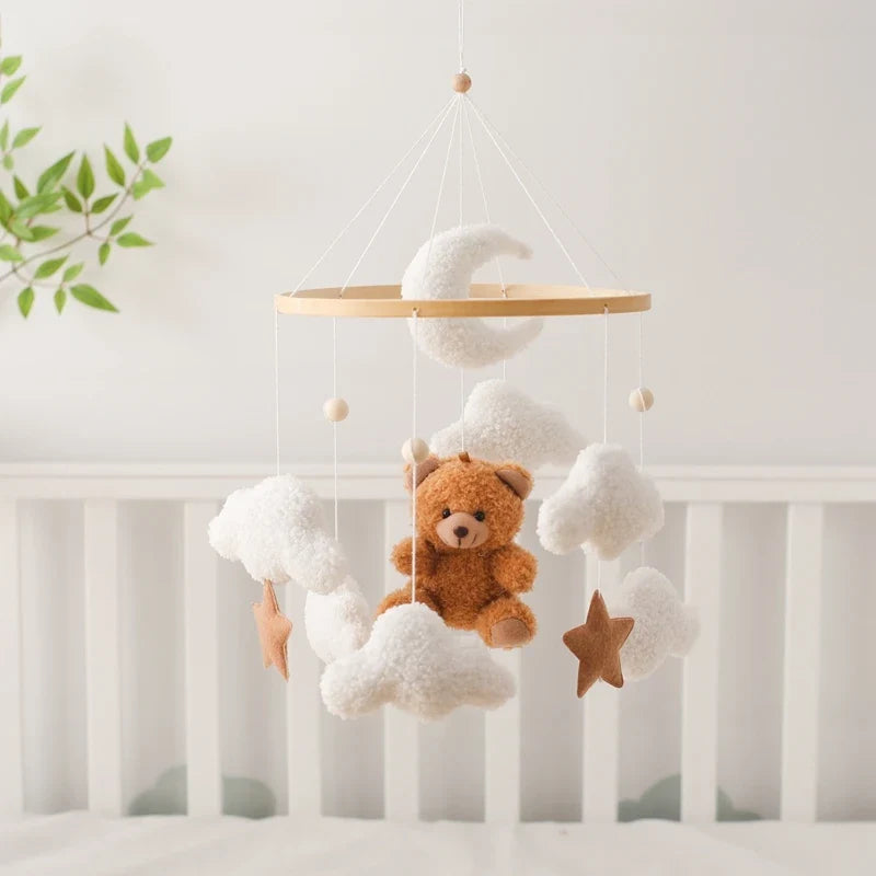 Crib Wooden Mobile Felt Bear Musical Newborn Sensory Toys