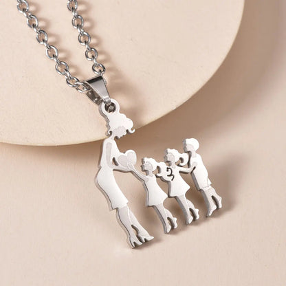 Mother's Day Gift Children Family Stainless Steel Jewelry – Silver Stainless Steel Mother & Kids Pendant Necklace