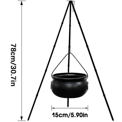 Cauldron Witches Large Tripod Cauldron With Green LED String Light Outdoor Halloween 2025 Spooky Party Decor