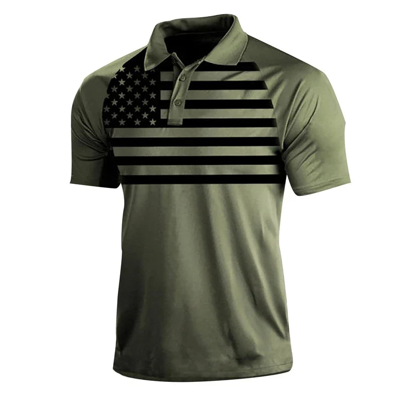Breathable Men's Polo Shirt - Timeless Polo, Distressed USA Flag Print, Athletic Wear