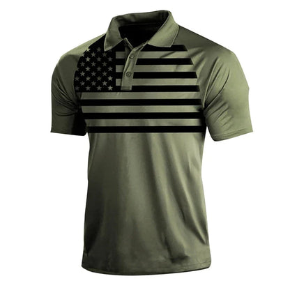 Breathable Men's Polo Shirt - Timeless Polo, Distressed USA Flag Print, Athletic Wear