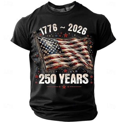 Plush unisex graphic tee - distressed flag print, 250-year design, durable cotton, casual everyday wear