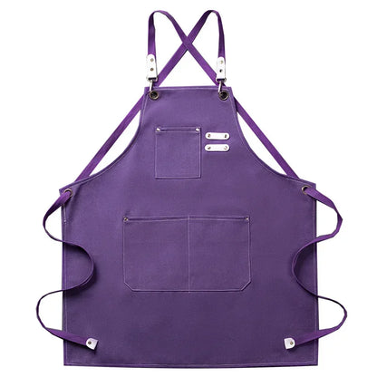 Chef Apron Canvas Crossback Utility Apron With Leather Trim And Pockets Fall 2025 Sturdy BBQ Workshop