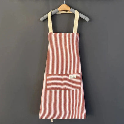 Kitchen Apron Linen Striped Hanging Neck Apron Japanese Style Cooking Gardening Fall 2025 Breathable Flexible