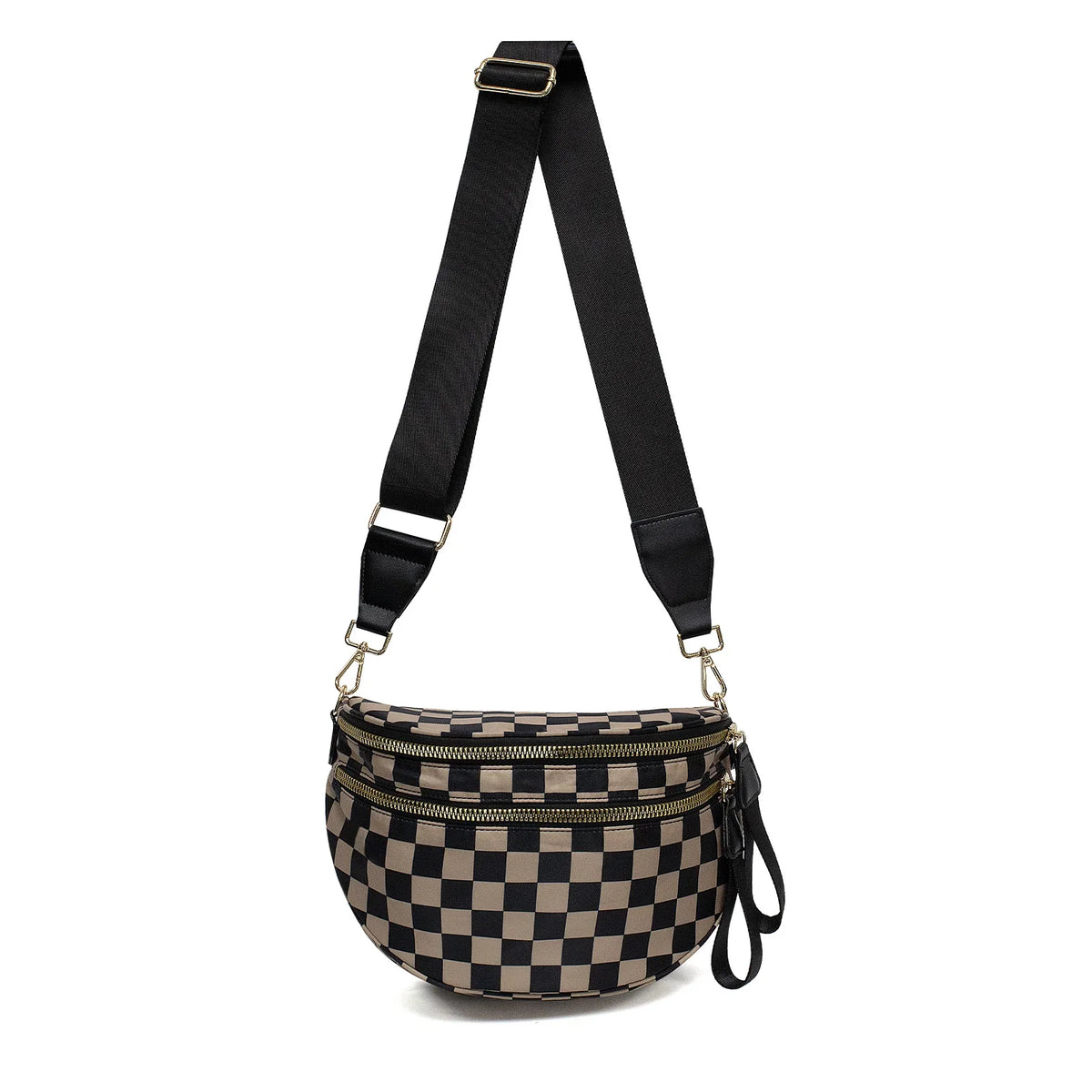 checkered nylon, box shape, travel and daily use – Multi-Use unisex crossbody bum bag