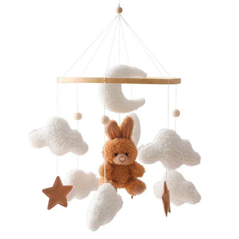 Crib Wooden Mobile Felt Bear Musical Newborn Sensory Toys