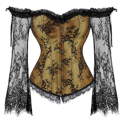 Women's Supportive Corset Top - Off Shoulder, Lace Satin