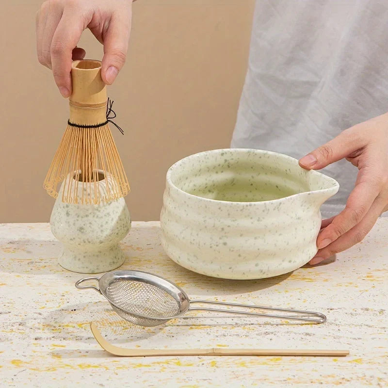 Matcha Kit Spotted Green Ceramic 5Pc Japanese Tea Gift