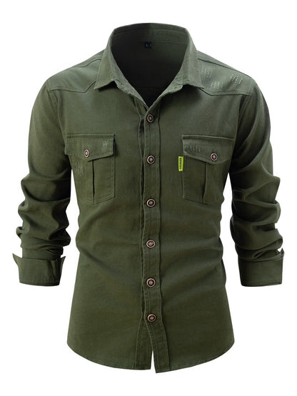 and Autumn Winter Men's Long Sleeve Shirt - Casual Stretch Cotton Linen Fashion Business Wear
