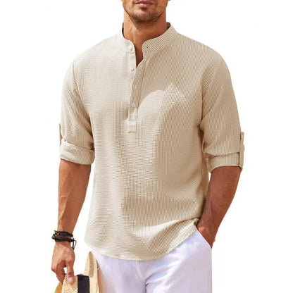Long Men's Sleeve Stand-up Collar Pineapple Checkered Casual Shirt Top