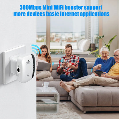 Cordless Repeater with WPS for Household Network Boost 2026 – WiFi Range Extender 300Mbps 2.4GHz