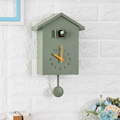 Cuckoo Wall Clock 20x25cm Muted Green Contemporary Hanging Household Clock Fall 2025 Whimsical Quartz Pendulum Gift