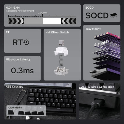 60 Mechanical Percent Hot Swap Keyboard Aluminum RGB Hall
