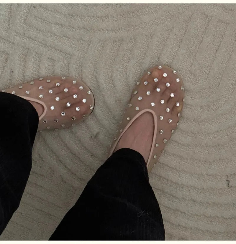 Women Breathable Ballet Flats - Mesh Crystal, Casual Walking