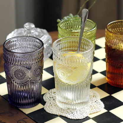 Tumbler Glass 350ml Engraved Sunflower Vintage Drinkware Summer 2025 Tableware Elegant Gift Idea