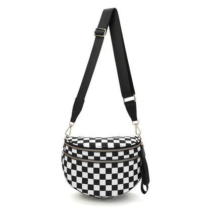 large capacity bum bag, adjustable crossbody mommy travel bag – Casual women's checkered fanny pack