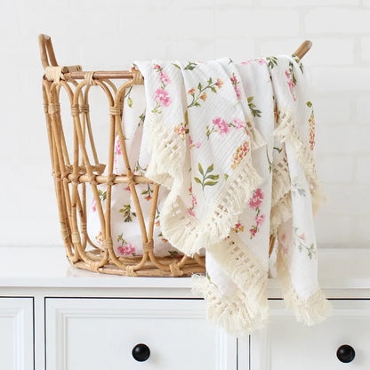 Baby Swaddle Blanket 100 Percent Cotton Muslin Newborn Floral Print Quilt Swaddle Fall 2025 Breathable Plush Gift