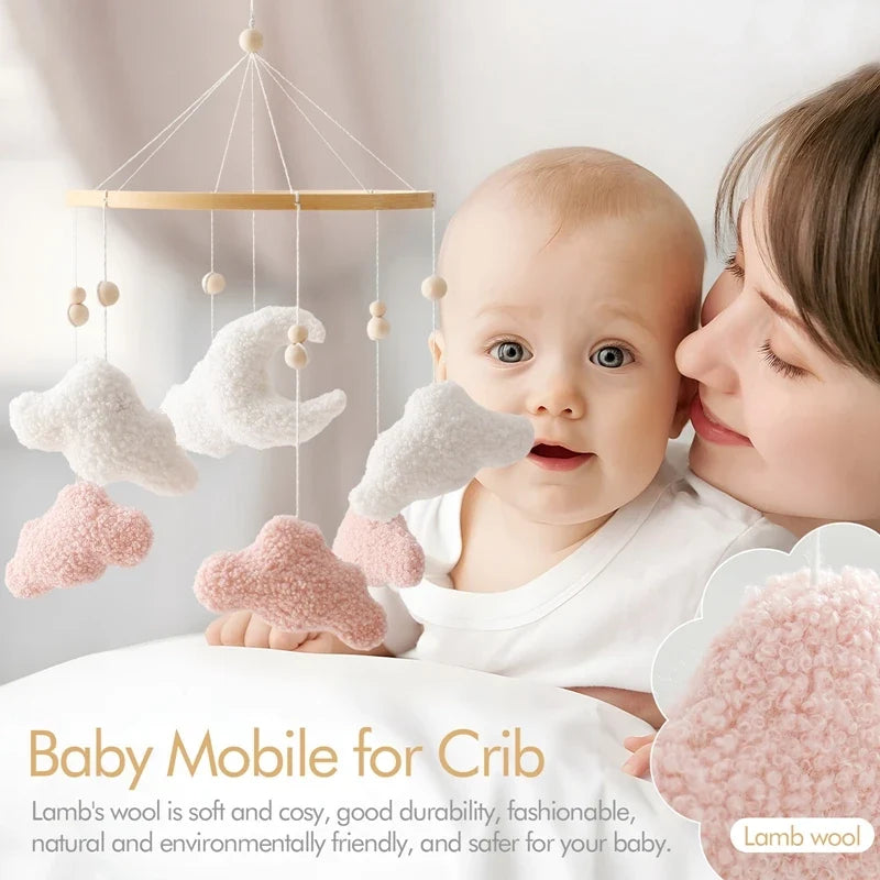 Crib Wooden Mobile Felt Bear Musical Newborn Sensory Toys