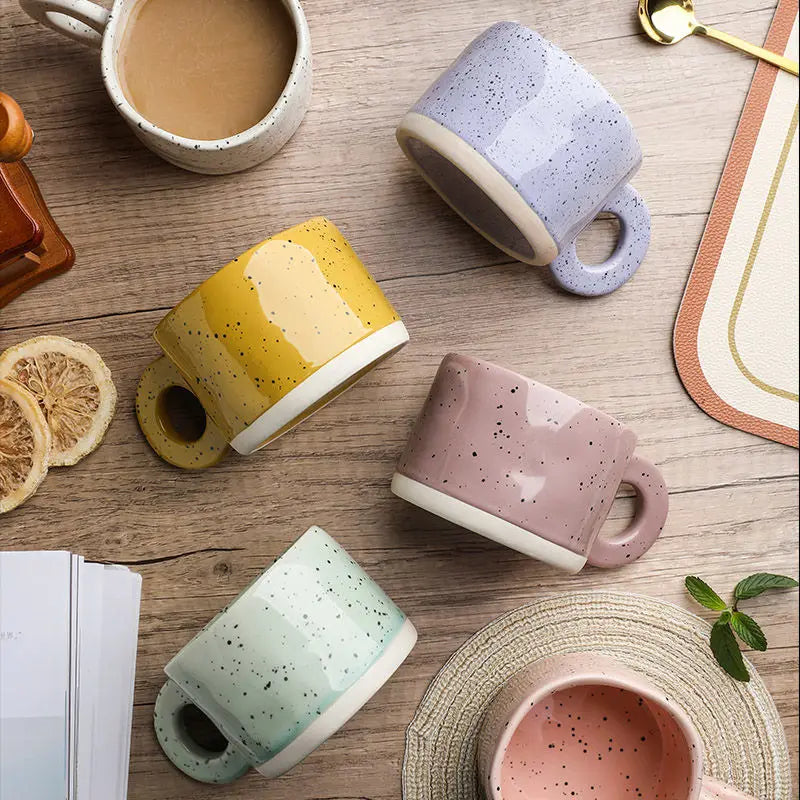 Ceramic Mug 300ml Porcelain Ring Handle Speckled Handmade Contemporary Coffee Cup Fall 2025 Cozy Gift