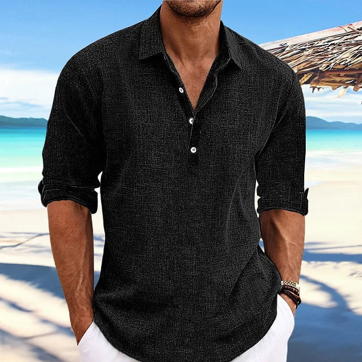 Linen Cotton Long Sleeve Casual Beach Shirt - Turn-Down Collar Social Blouse for Streetwear