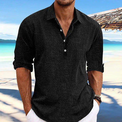 Linen Cotton Long Sleeve Casual Beach Shirt - Turn-Down Collar Social Blouse for Streetwear
