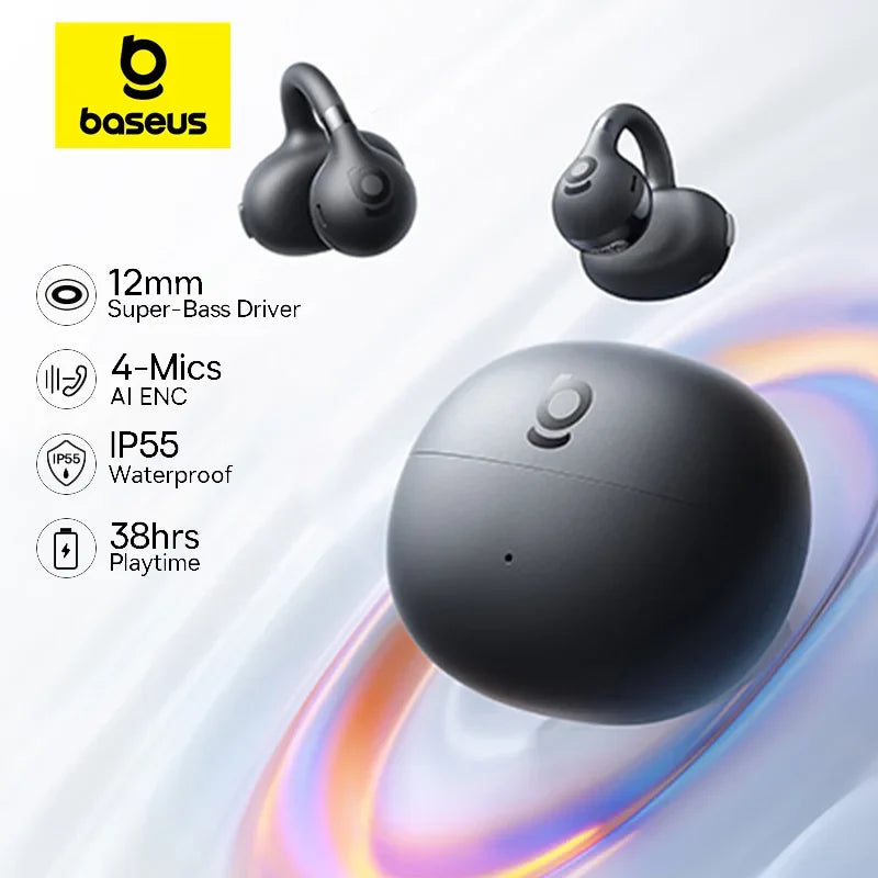4-Mic Noise Cancellation Super Bass IP55 Sports 2026 – Baseus BC1 Open-Ear Clip Earbuds Bluetooth 6.0