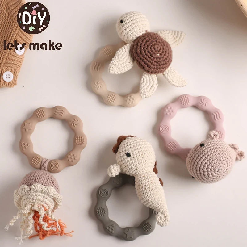 Bear Crochet Teether Rattle Ring Newborn Sensory Toys