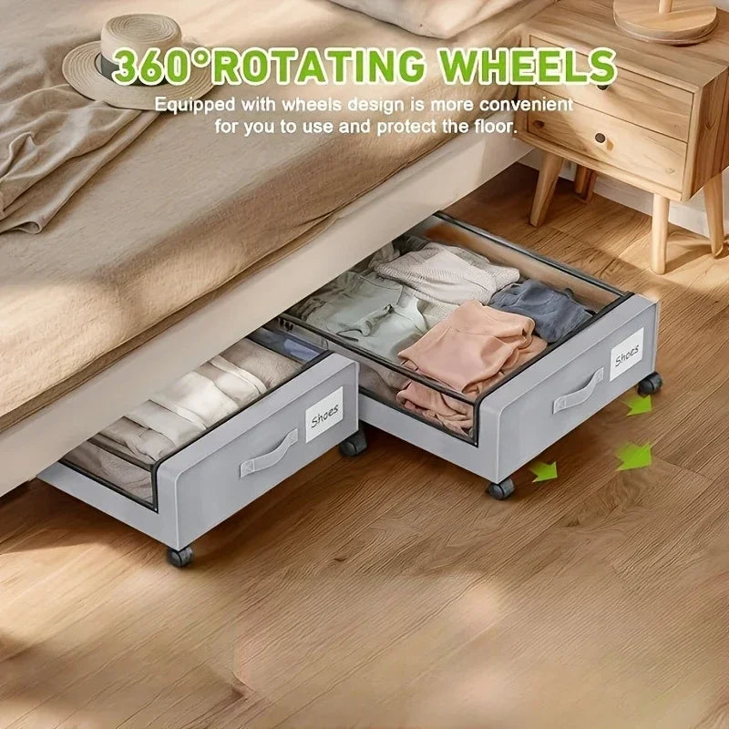 Storage Underbed Container With Wheels And Lid Pull Out Organizer Dorm Bedroom Back To School 2025 Space Saving