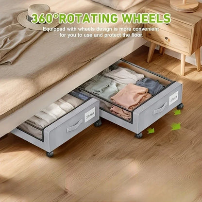 Storage Underbed Container With Wheels And Lid Pull Out Organizer Dorm Bedroom Back To School 2025 Space Saving
