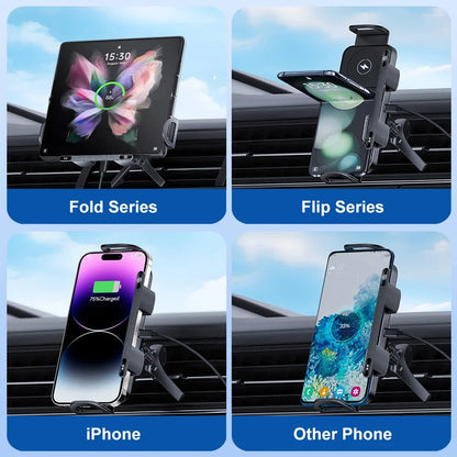 Wireless2026 Edition Car Charger Dual Coil Fold Screen Mount Fast Charge For Foldable Phones Air Vent Car Holder Fall