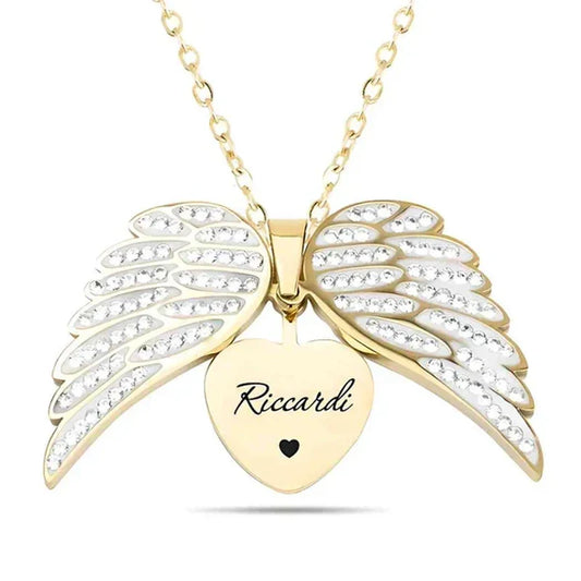 angel wings, zircon stone, metal chain, gift idea – Timeless couples' heart pendant necklace