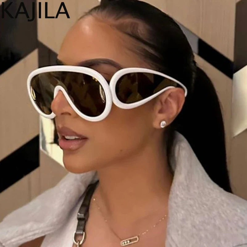 Sunglasses2026 Edition White Frame Oversized Wave Mask Goggles Y2K Punk Steampunk Eyewear TikTok Viral