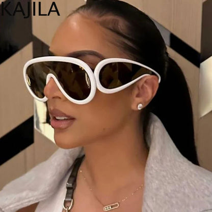 Sunglasses2026 Edition White Frame Oversized Wave Mask Goggles Y2K Punk Steampunk Eyewear TikTok Viral