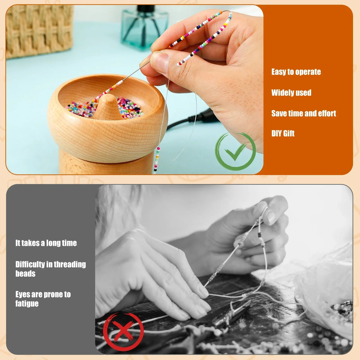 Bead Stringing Machine Motor-Driven Wooden Spinner Craft Device Back To School 2025 Fast Bracelet Necklace Maker