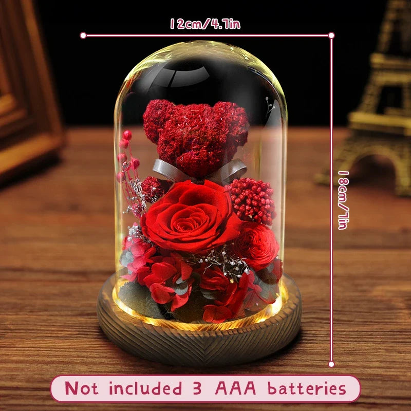 A Thoughtful Valentine's Day Surprise for Her – Eternal Preserved Rose Gift Box with Teddy Bear