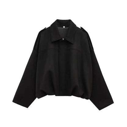 Women’s Oversized Bomber Jacket - Boxy, Velvet, Autumn